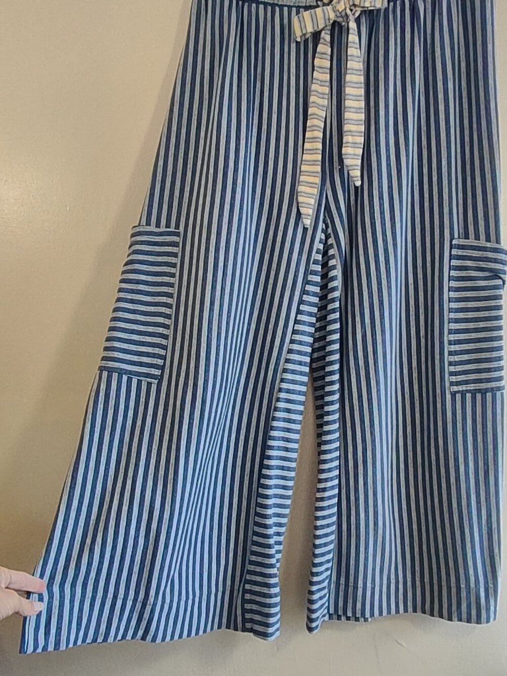 Free People Beach Striped Wide-Leg Drawstring Pants Cargo Pockets Medium - Picture 4 of 10